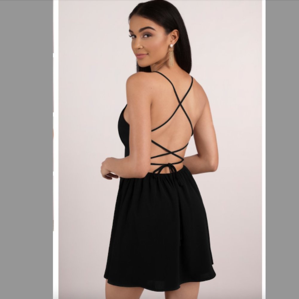 Tobi Open Back Black Skater Dress, Size Small